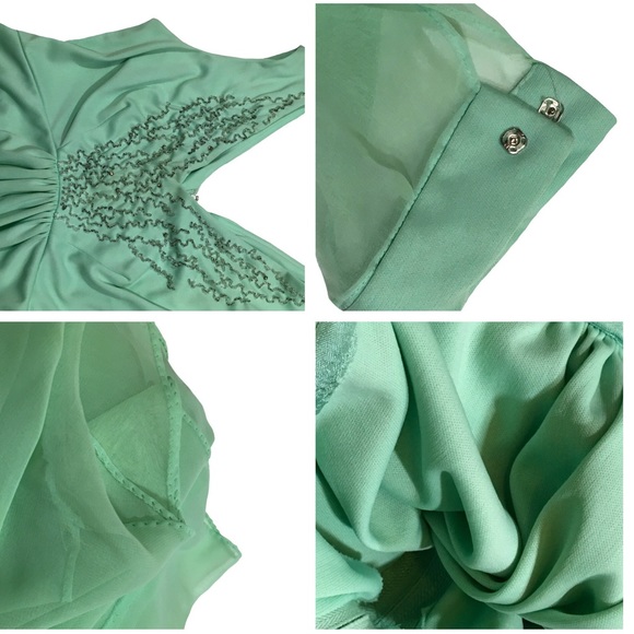Vintage 60’s Elegant Hand Beaded Mint Gown & Cape - Picture 5 of 8